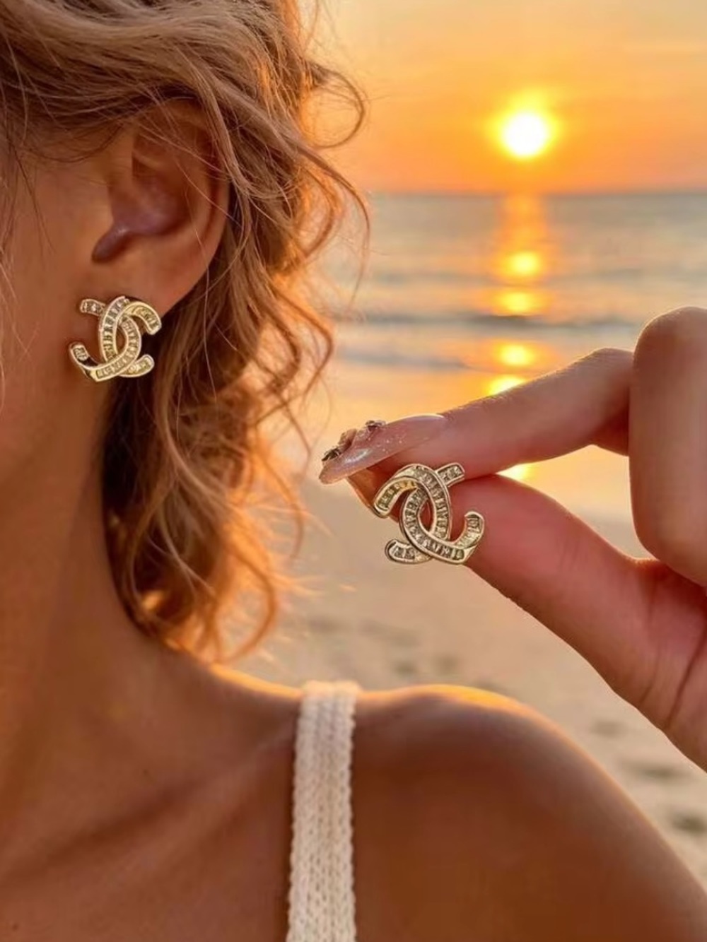 Gold CC Interlocking Logo Stud Earrings - Designer Style